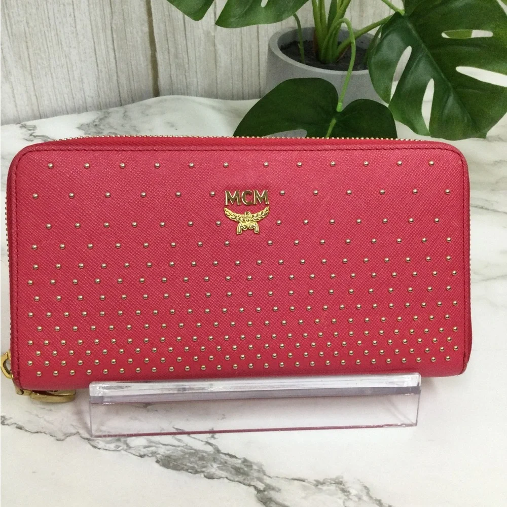 GUC MCM PINK Studded Zip-Around Wallet